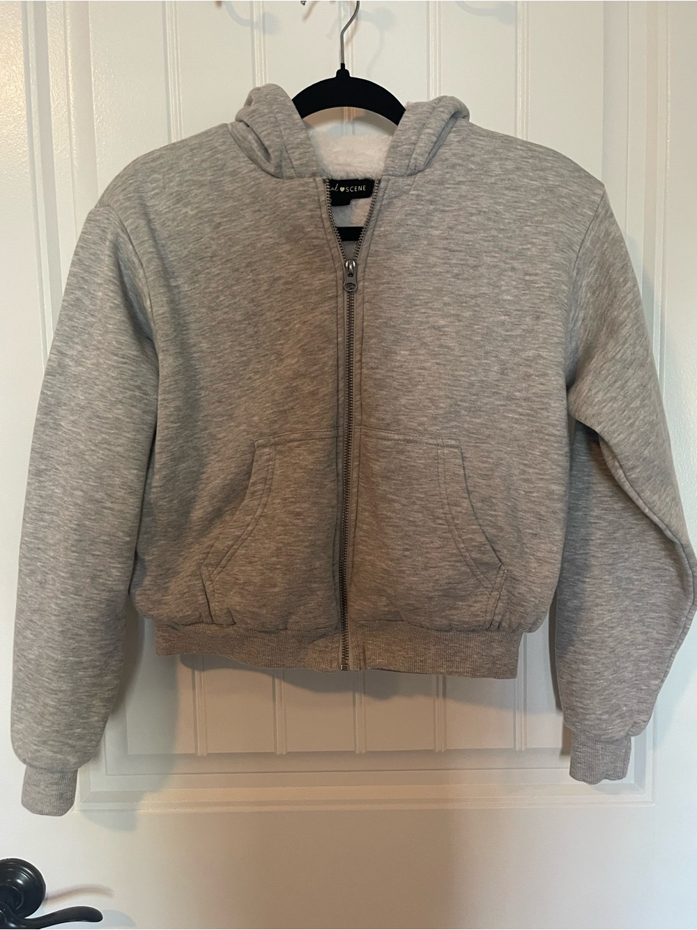 Grey Hooded crop Zip Jacket for girls. junior size xs